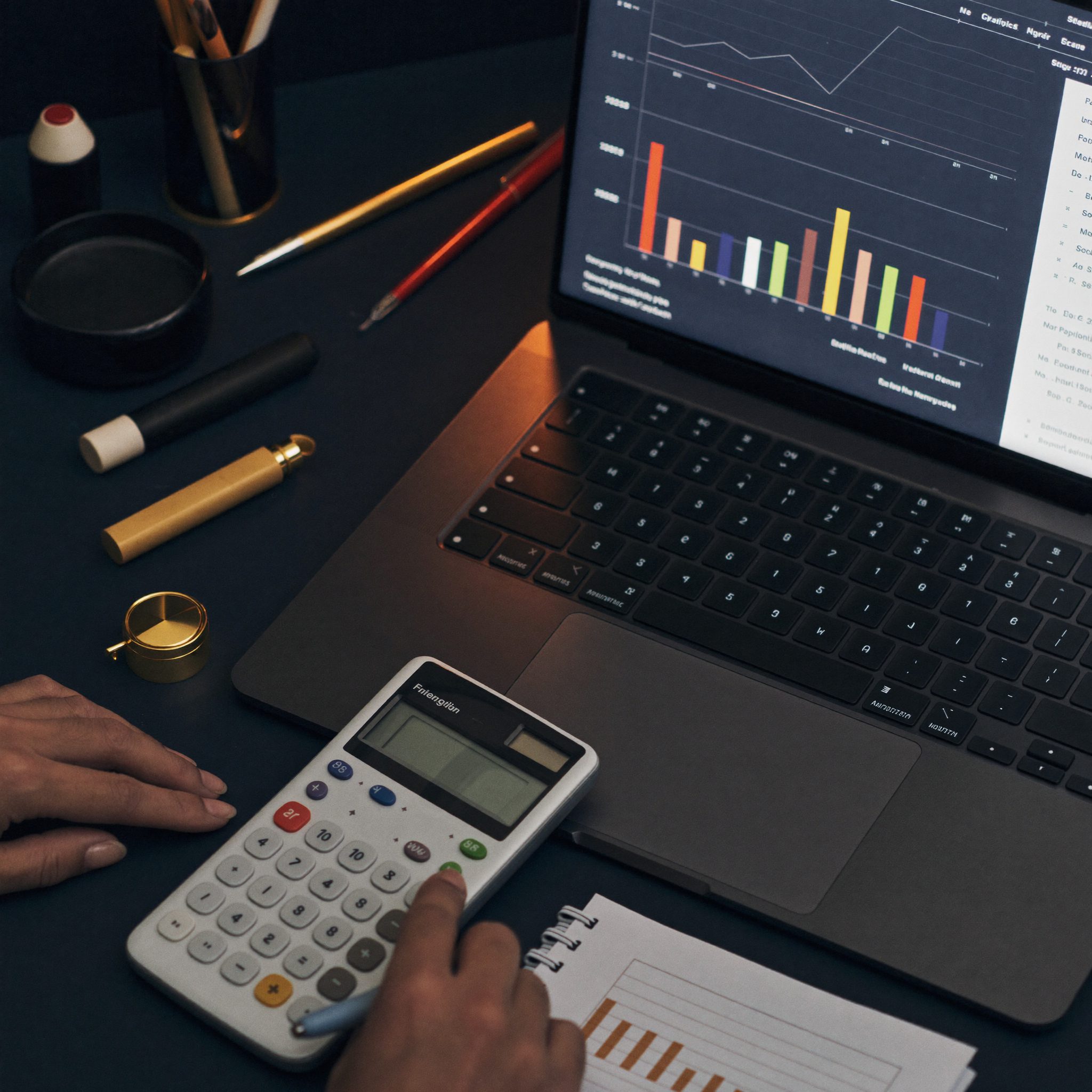 Calculator and data analysis workspace for budget review