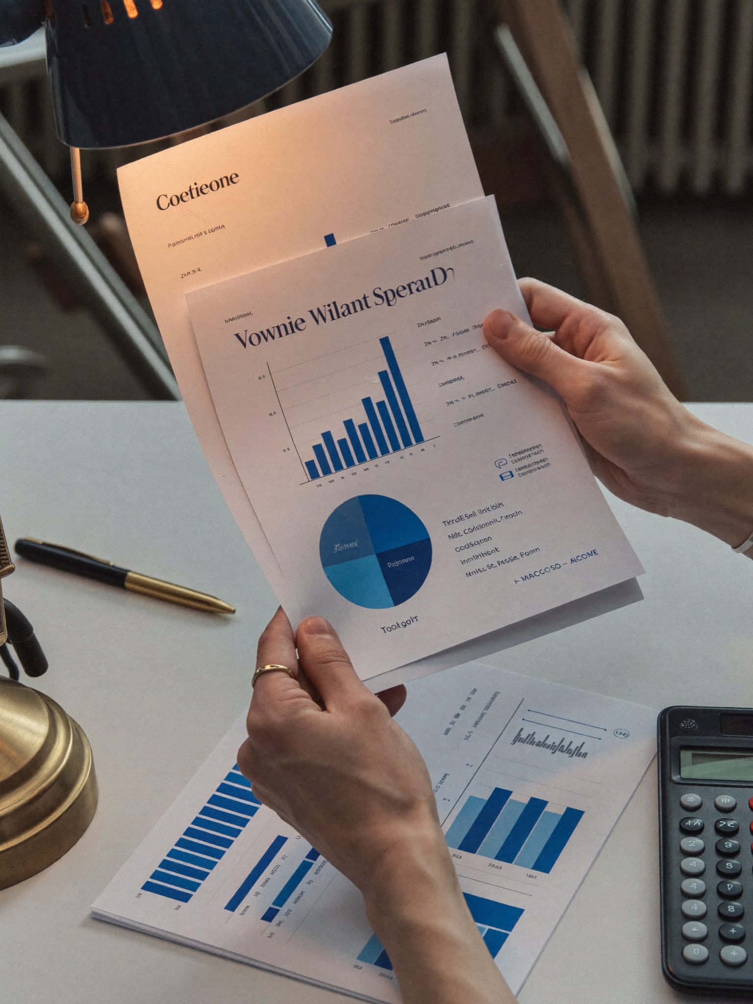 Hands reviewing financial documents and monthly figures